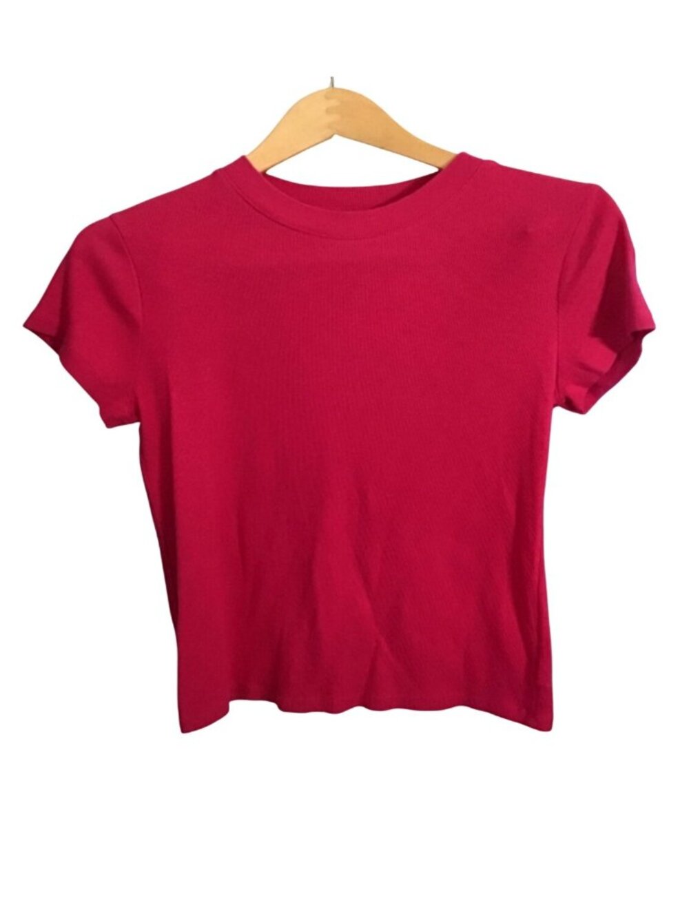 A New Day Womens Large Ribbed Pink Short Sleeve T-Shirt Casual Cotton Blend